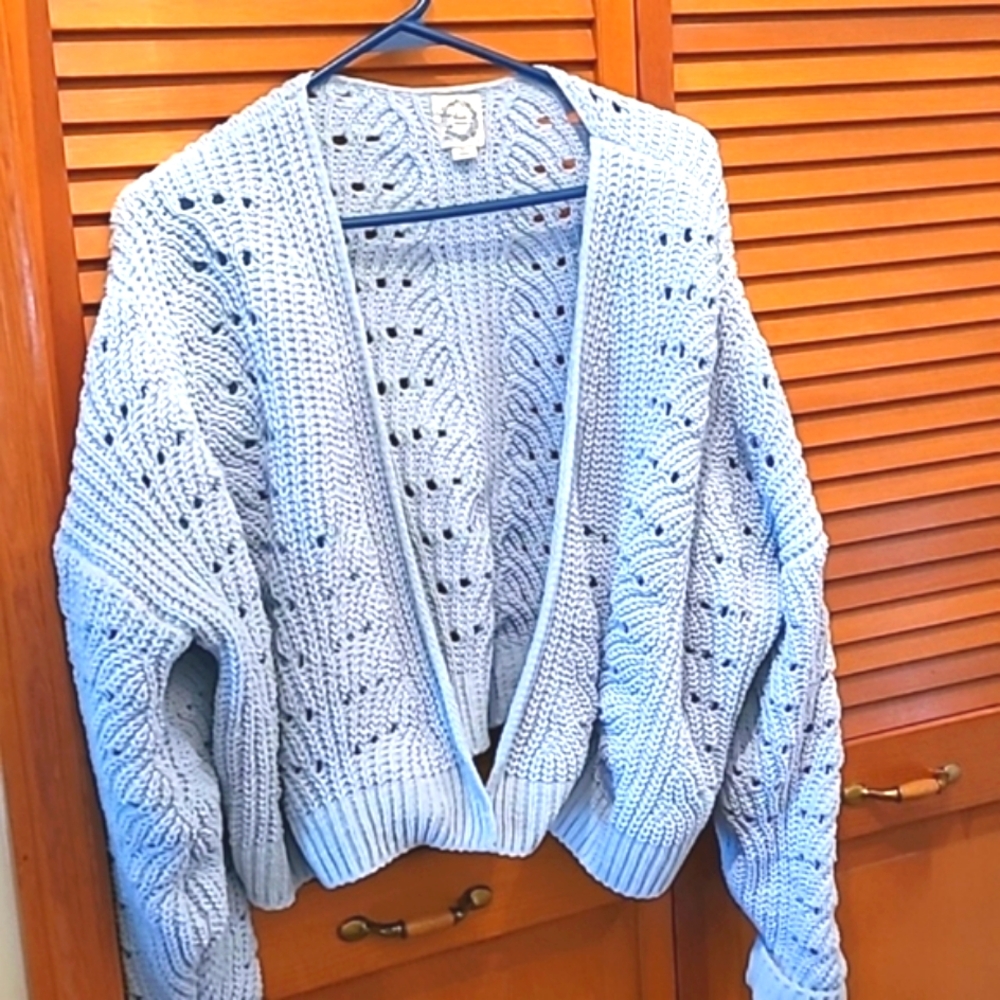 Light Blue Cable Knit Cardigan Sweater
